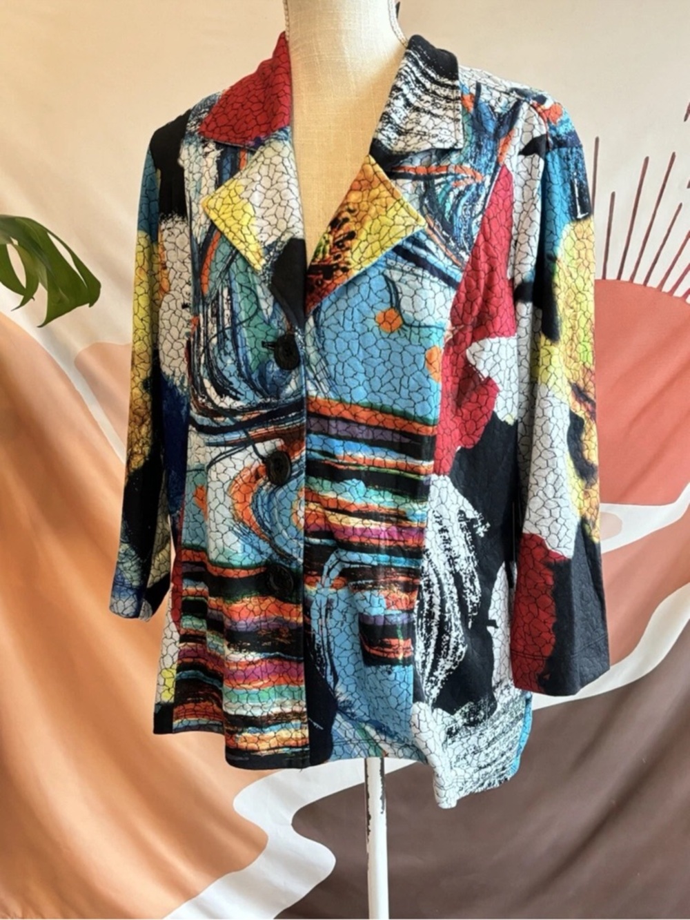 NWT ALI MILES Jacket Women’s Size PXL Abstract Floral Art to Wear 3/4 Sleeve